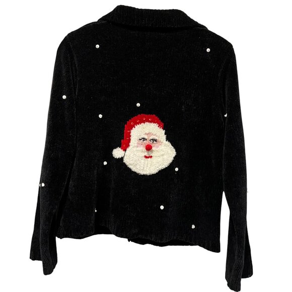 Christopher Radko Vtg Santa Chenille Cardigan, Black, S - Picture 7 of 7